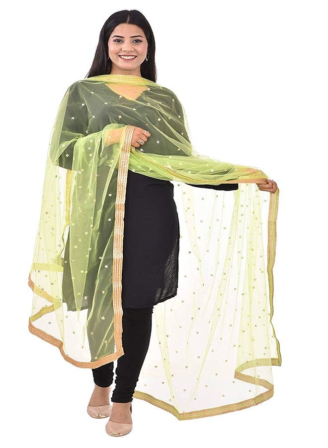themilestocks TMS Woman's Embellished Net Dupatta Scarf Shawl Wrap Soft Indian Bridal Wedding (Yellow Green), 87 Inches X 44 Inches || 220 cm X 112cm - Image 1